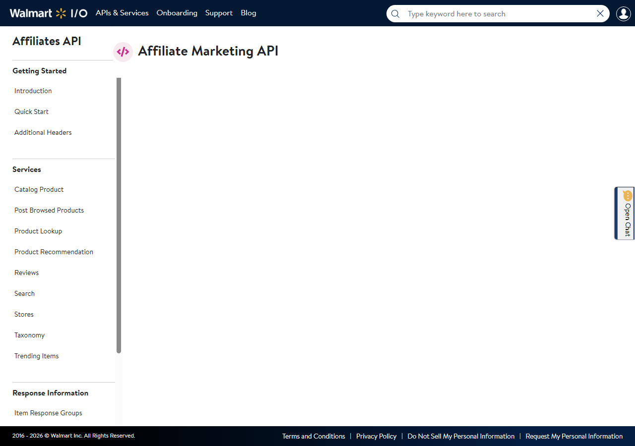 Walmart.io developer portal